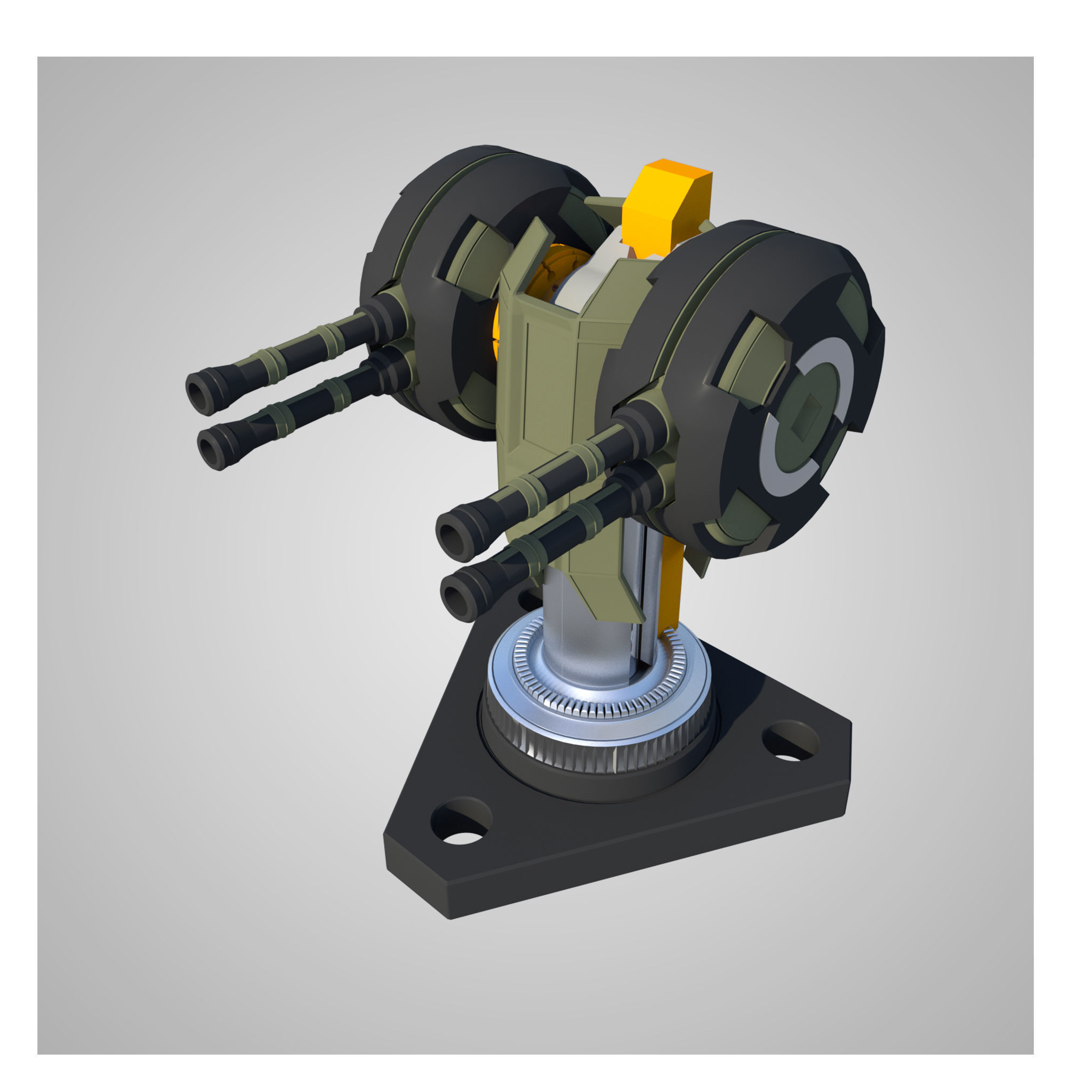 6 Rigged Turrets - part1 Low-poly 3D model_3