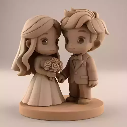 Chibi Cute Bride and Groom Wedding Figurine STL 3D print model