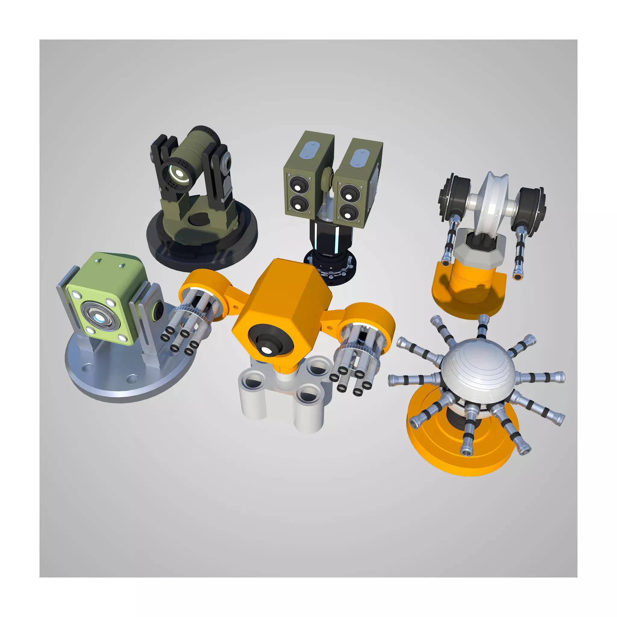 6 Rigged Turrets - part 2 Low-poly 3D model_0