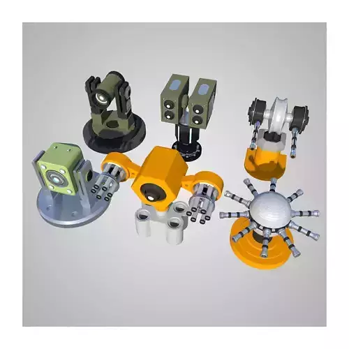6 Rigged Turrets - part 2 Low-poly 3D model