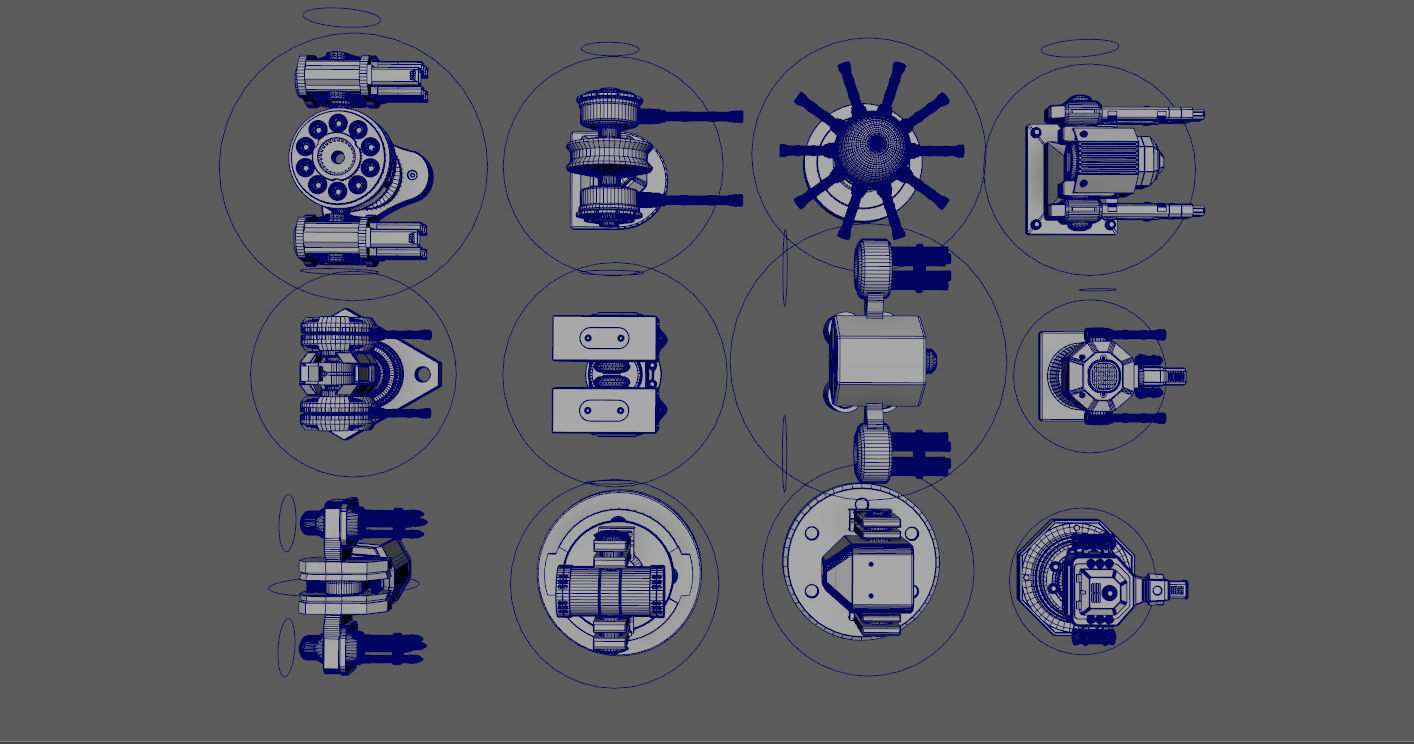12 Rigged Turrets PACK - part1 and part2 Low-poly 3D model_5
