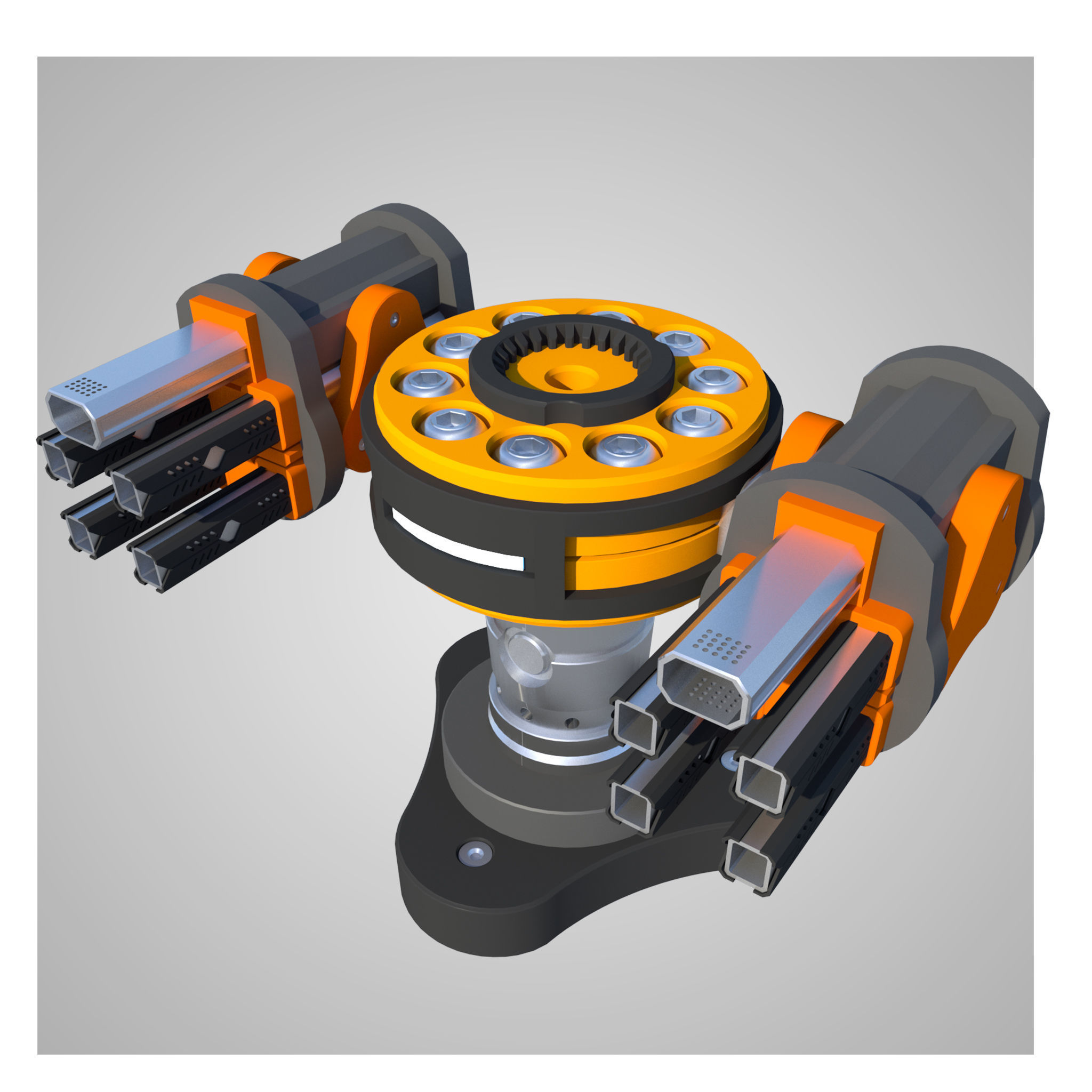 12 Rigged Turrets PACK - part1 and part2 Low-poly 3D model_12