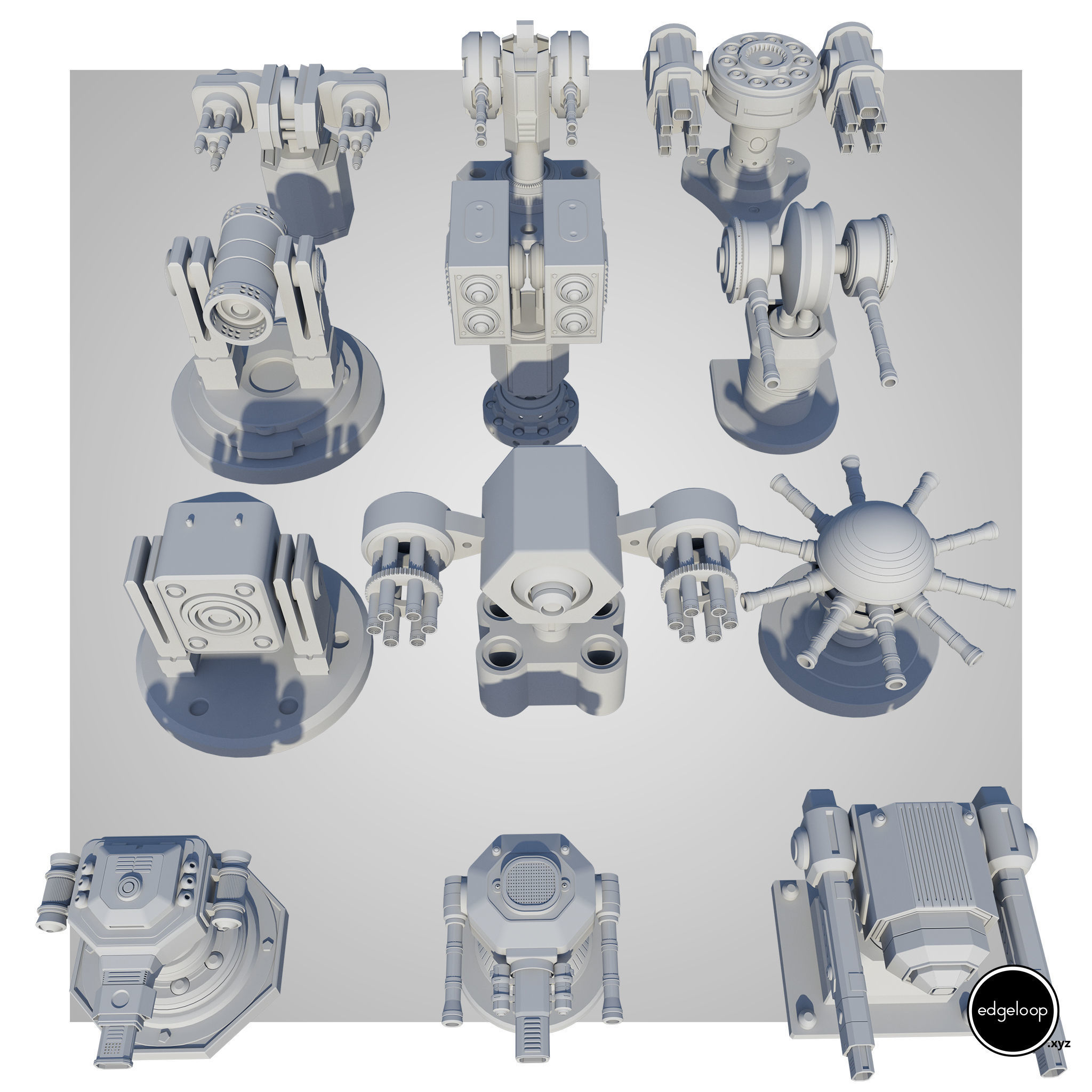 12 Rigged Turrets PACK - part1 and part2 Low-poly 3D model_20
