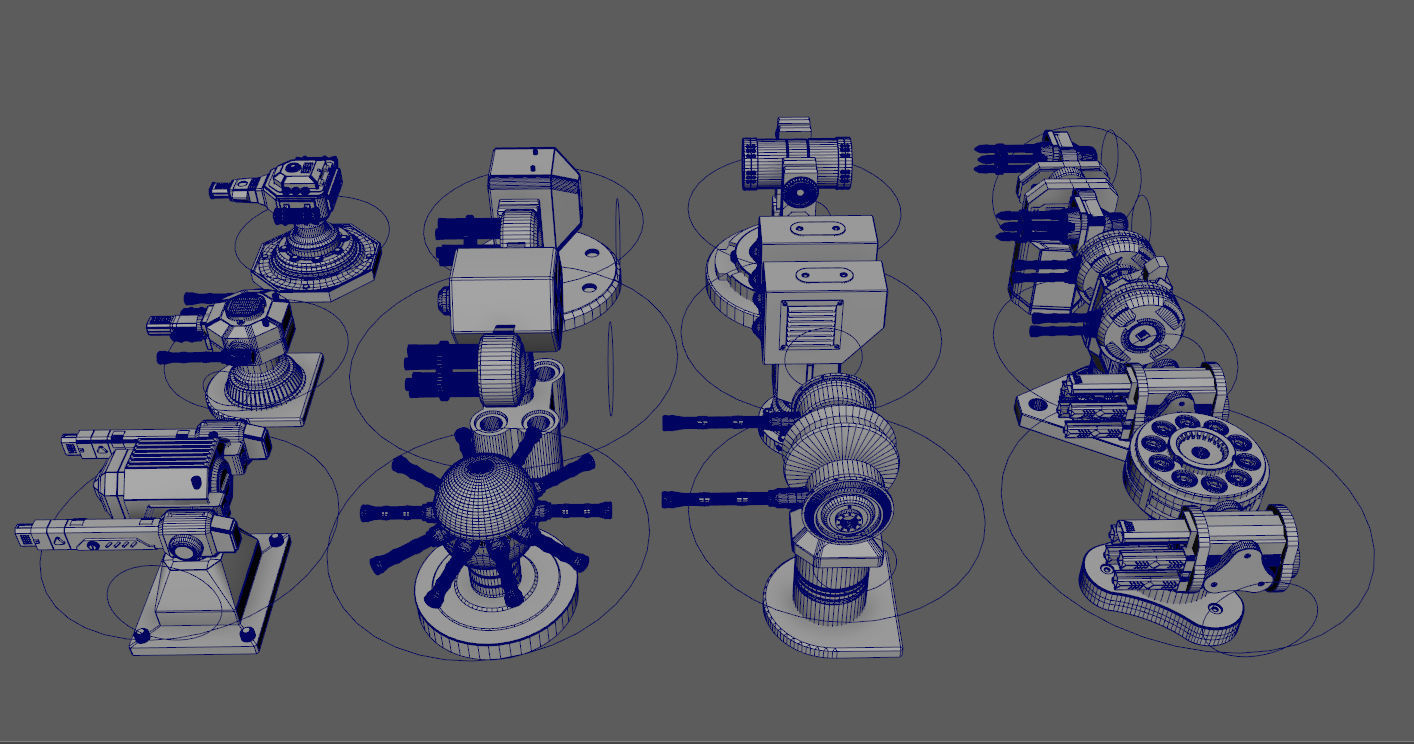 12 Rigged Turrets PACK - part1 and part2 Low-poly 3D model_6