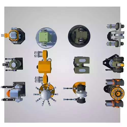 12 Rigged Turrets PACK - part1 and part2 Low-poly 3D model