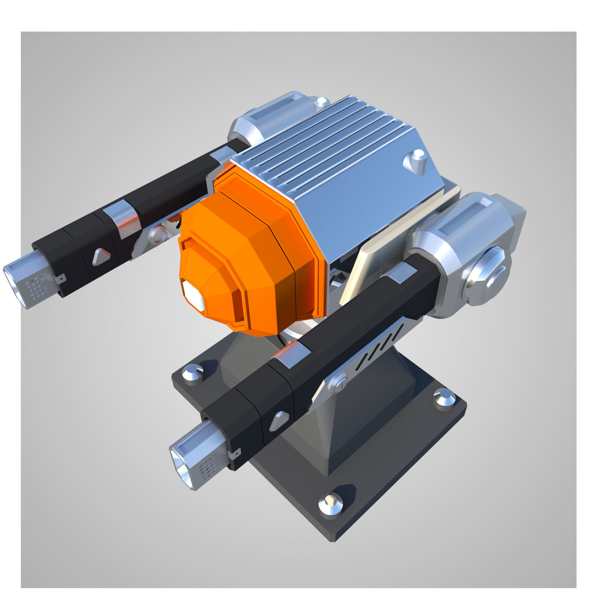 12 Rigged Turrets PACK - part1 and part2 Low-poly 3D model_11