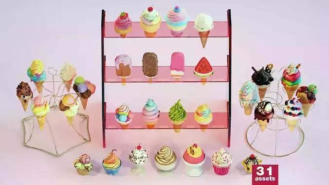 Delicious Ice Cream Collection Colorful Dessert Models  Low-poly 3D model