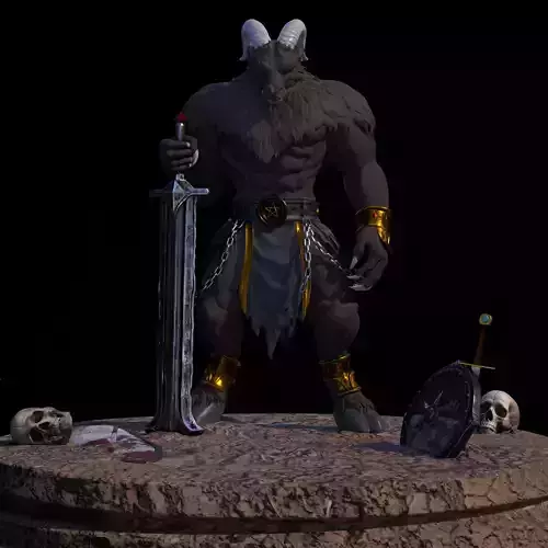 Minotaur Warlord  Demon Beast Warrior Statue for 3D Printing
