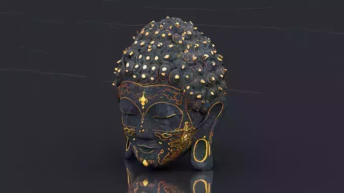 Buddha head sculpture Low-poly 3D model