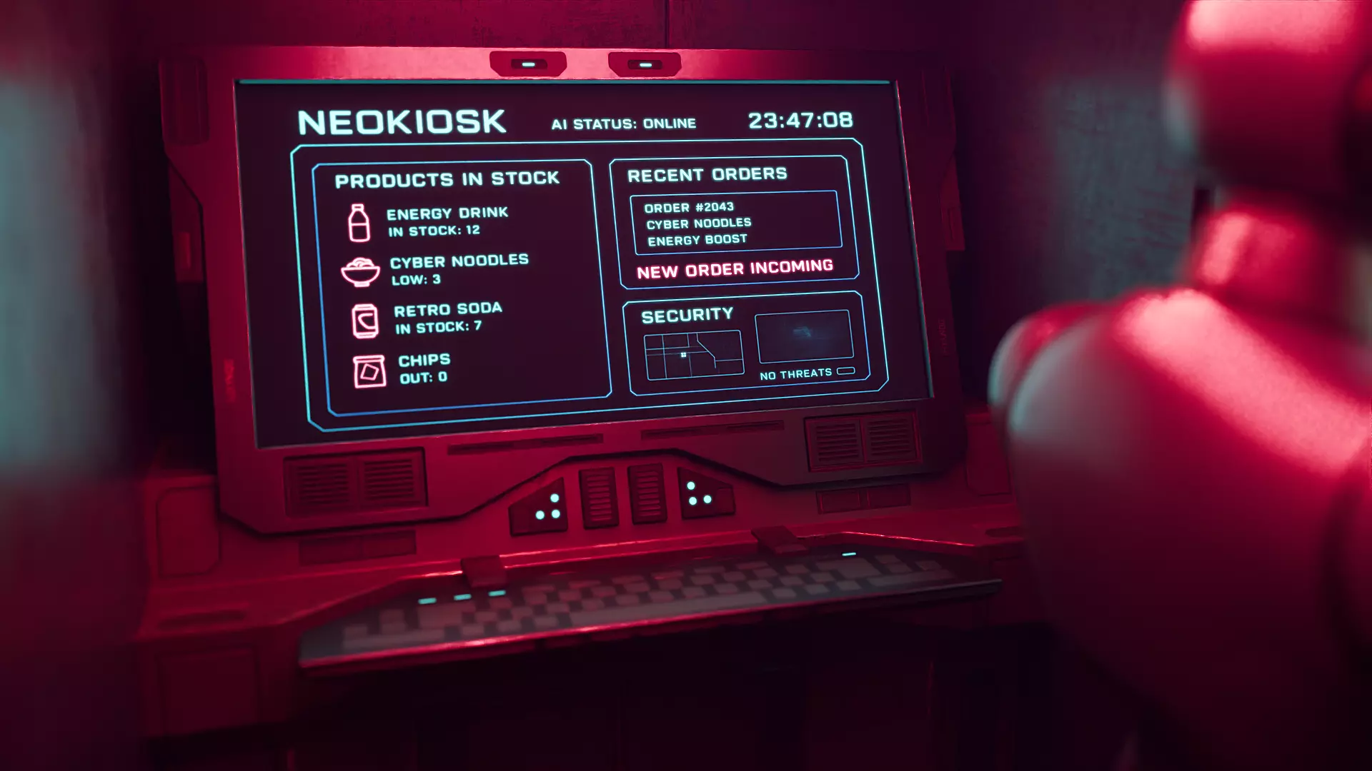 NeoKiosk - Cyberpunk Kiosk - Robot Character Low-poly 3D model_6