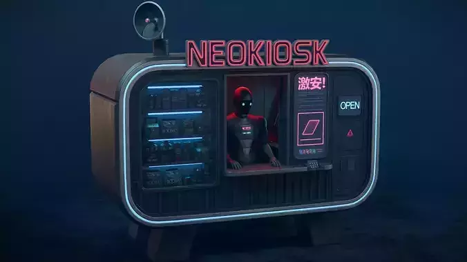 NeoKiosk - Cyberpunk Kiosk - Robot Character Low-poly 3D model