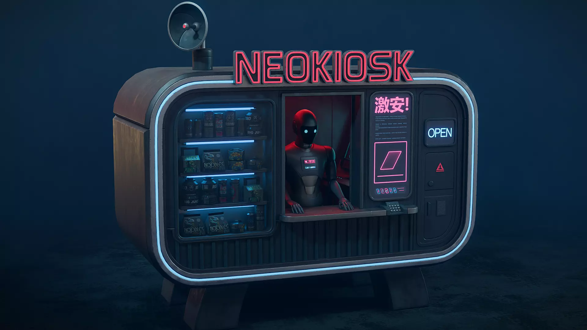 NeoKiosk - Cyberpunk Kiosk - Robot Character Low-poly 3D model_0