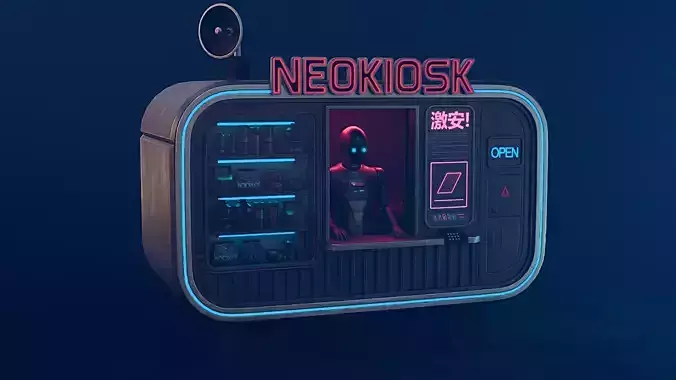 NeoKiosk - Cyberpunk Kiosk - Robot Character Low-poly 3D model