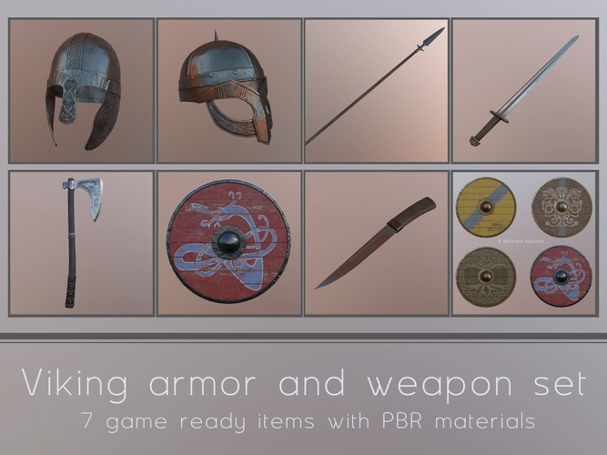 Viking weapons and armor Low-poly 3D model