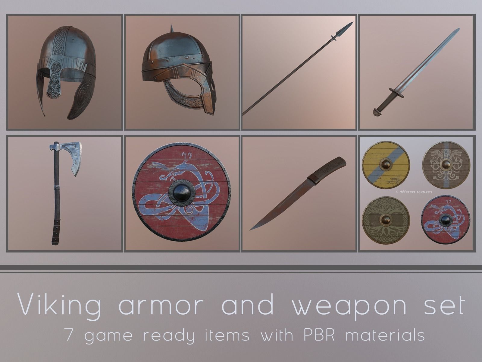 Viking weapons and armor Low-poly 3D model_0