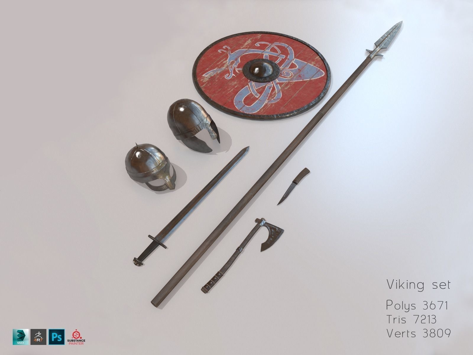 Viking weapons and armor Low-poly 3D model_2