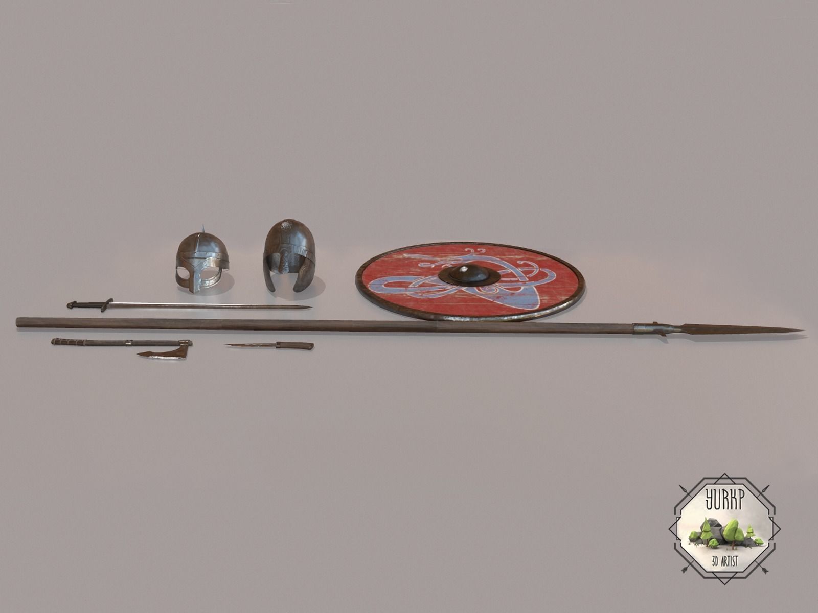 Viking weapons and armor Low-poly 3D model_1