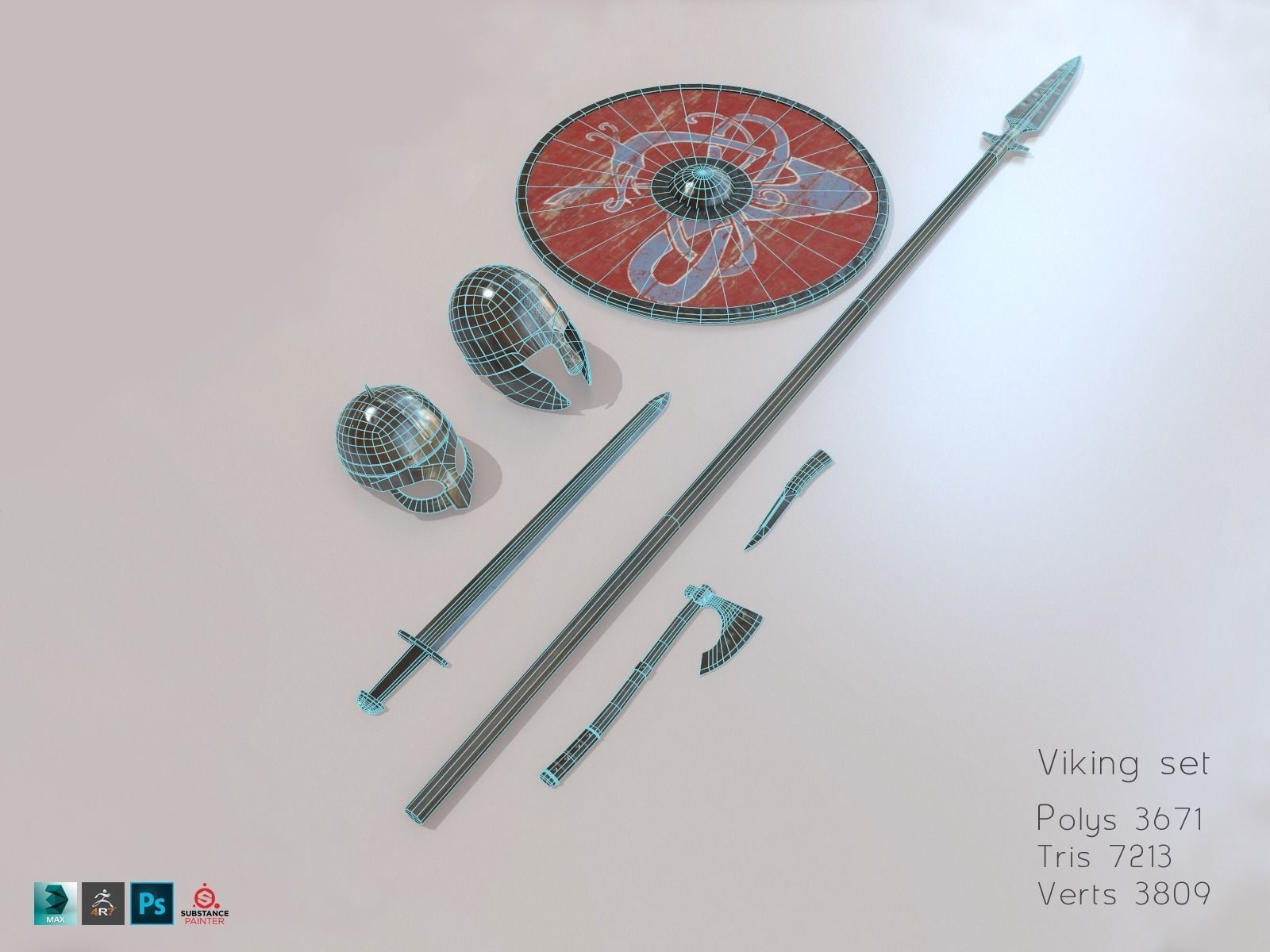 Viking weapons and armor Low-poly 3D model_3
