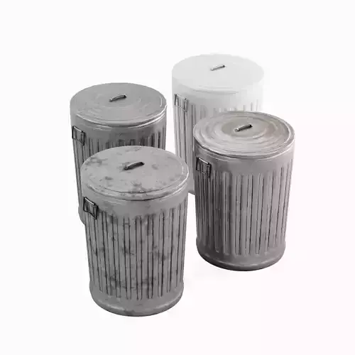 Trash Can Set Low-poly 3D model