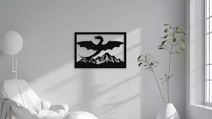 Dragon Over Mountain Wall Decor Art