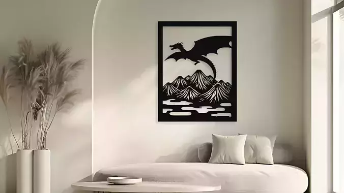 Dragon Over Mountain Wall Decor Art