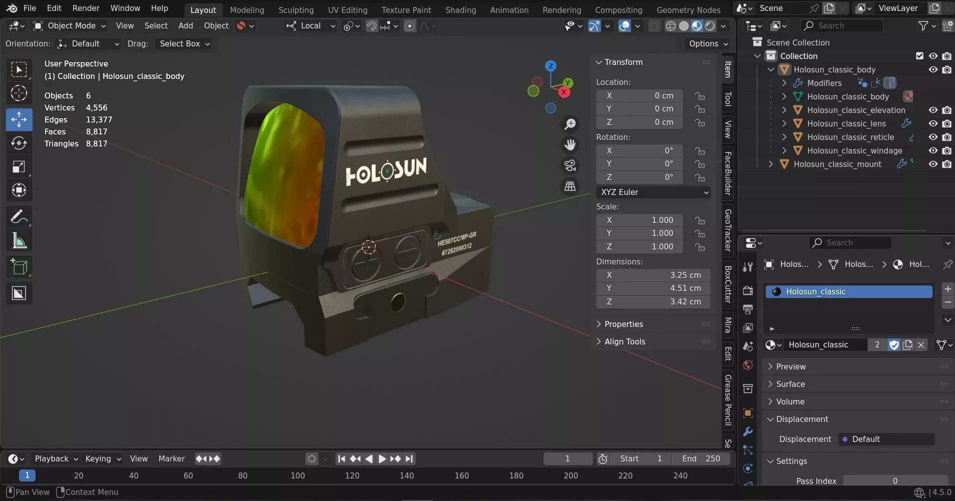 Holosun classic HS507COMP red dot sight Low-poly 3D model_26