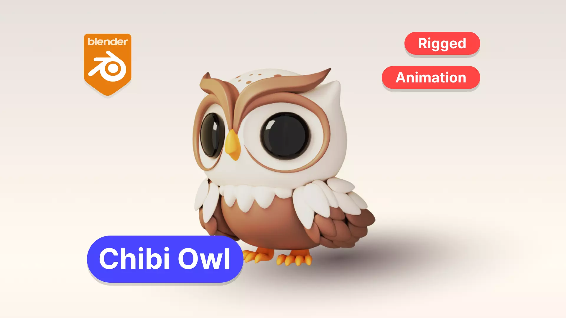 Cartoon Chibi Owl 3D Model Rigged  Animated Blender Ready Low-poly 3D model_0