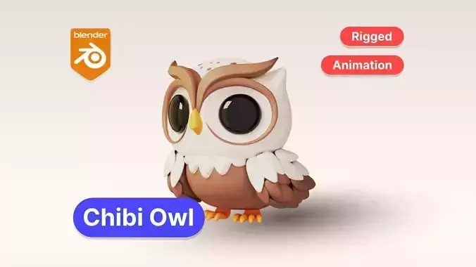 Cartoon Chibi Owl 3D Model Rigged  Animated Blender Ready