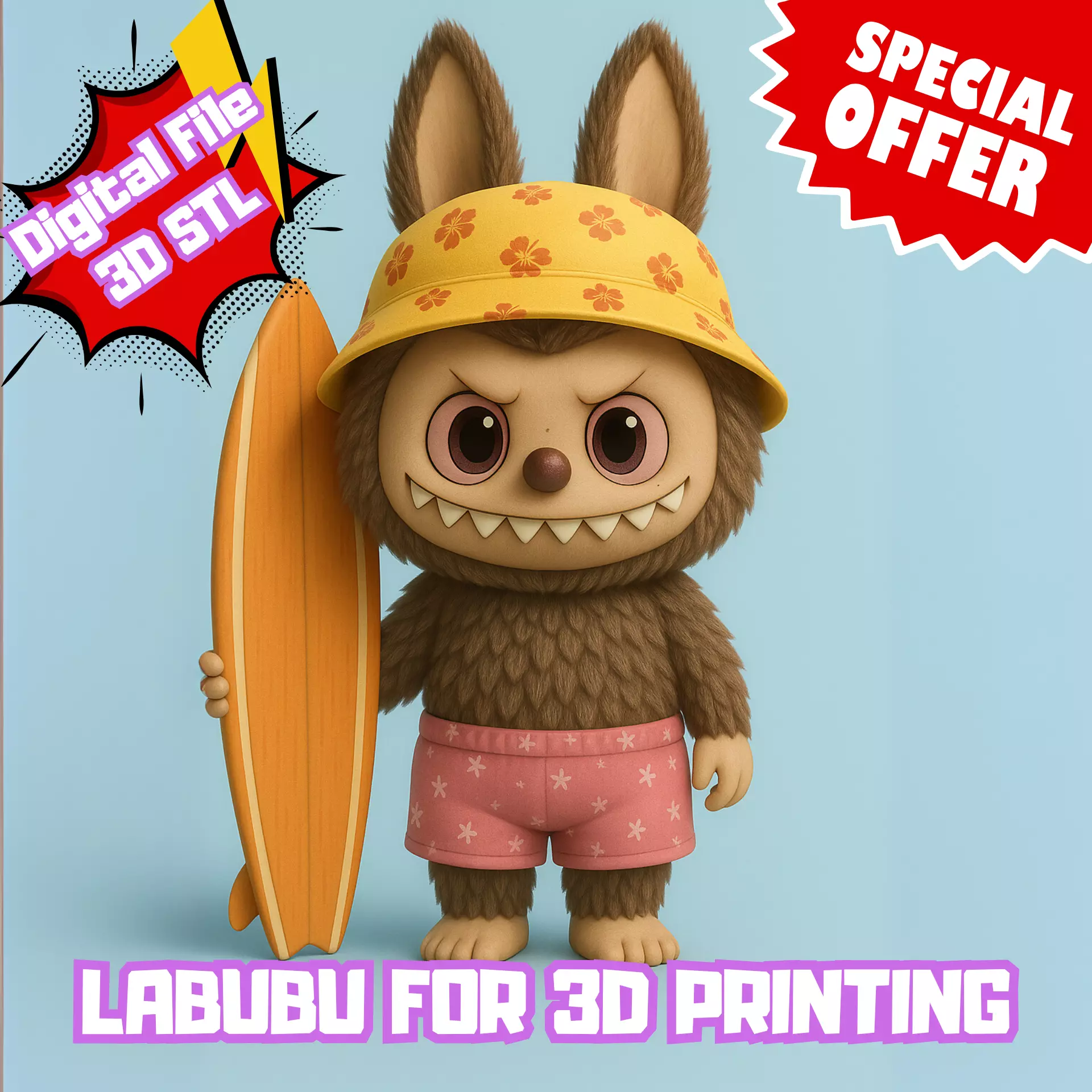 Labubu Surfer 3D print model_0