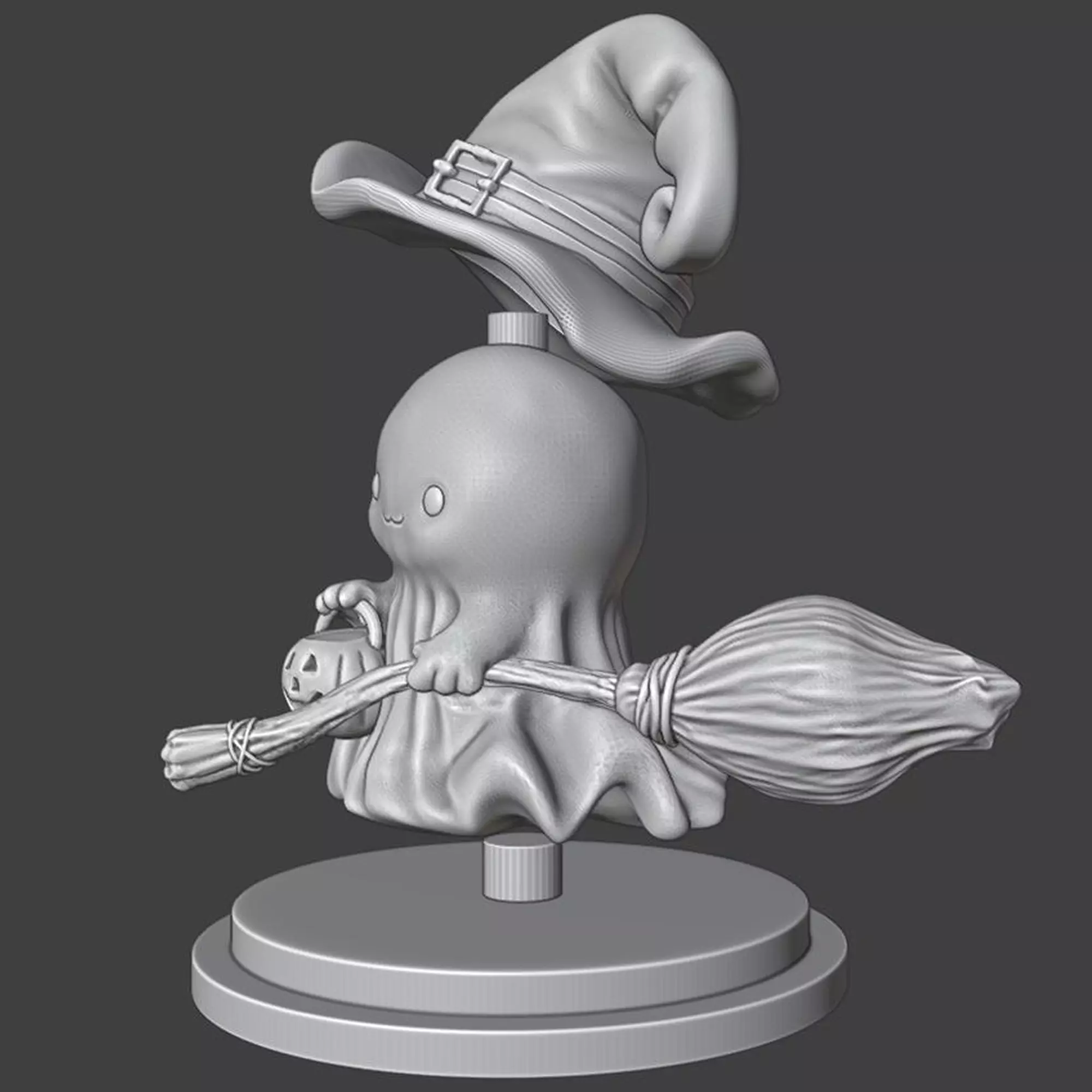 Kawaii Halloween Ghost with Pumpkin and Broom 3D print model_3