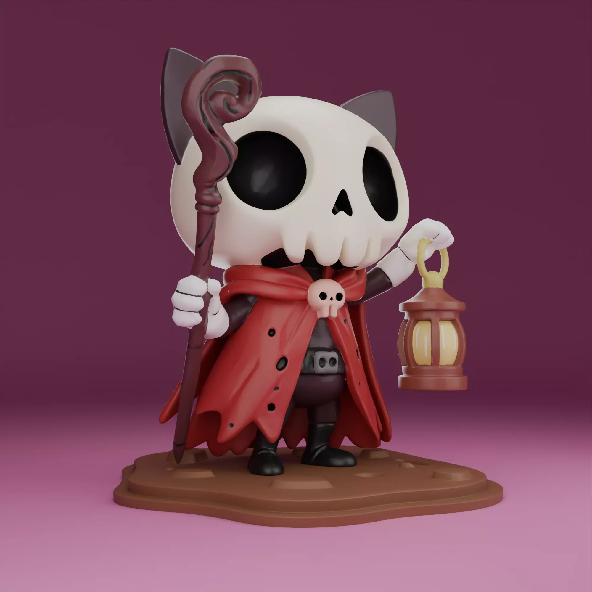 Chibi Skeleton Monk Cat with Lamp 3D print model_1
