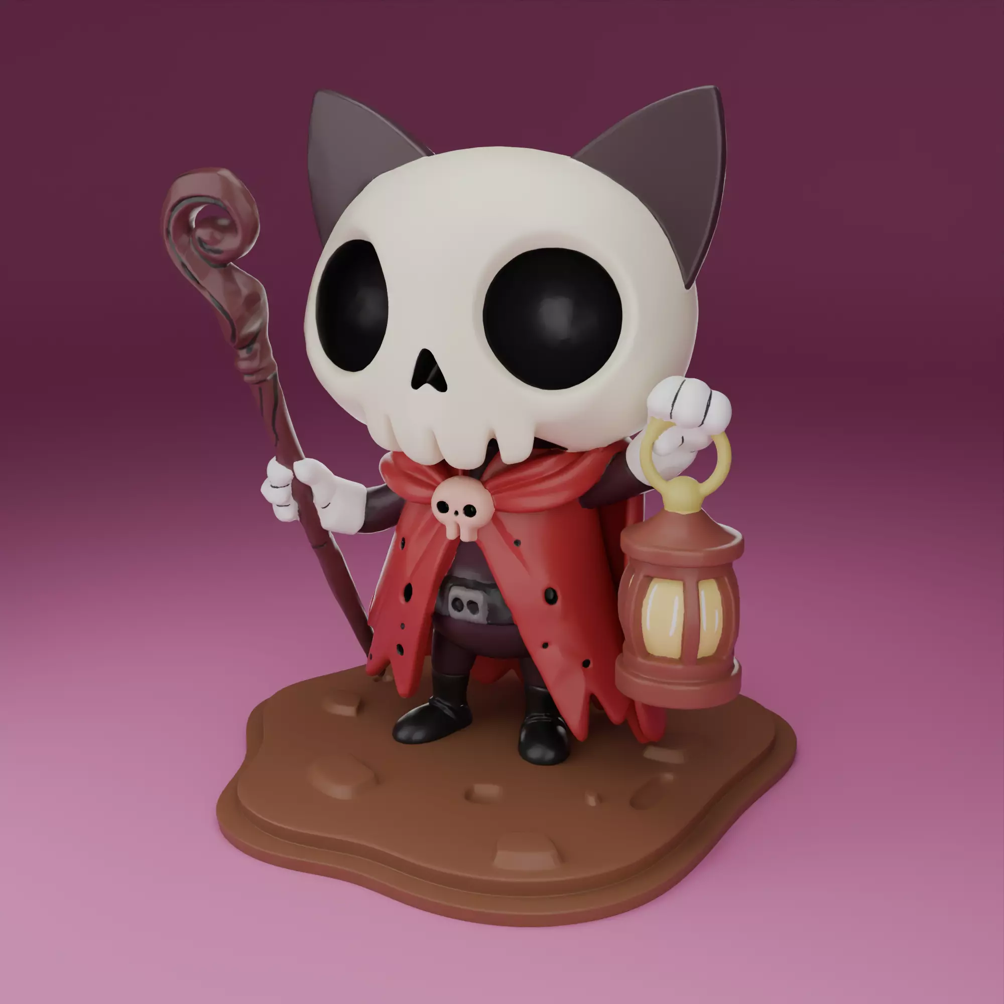 Chibi Skeleton Monk Cat with Lamp 3D print model_0