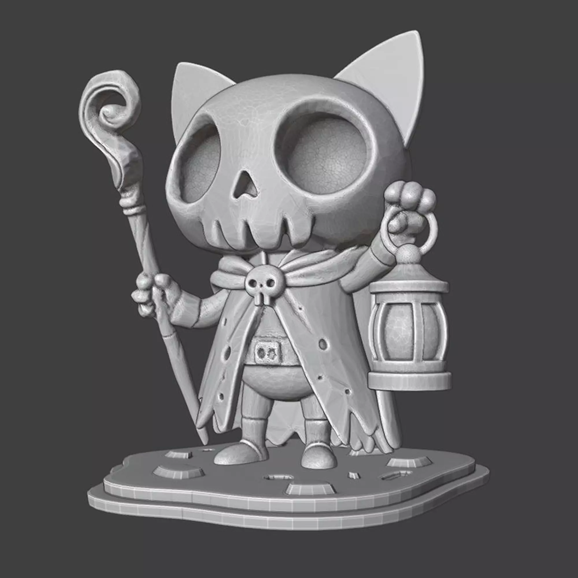 Chibi Skeleton Monk Cat with Lamp 3D print model_2
