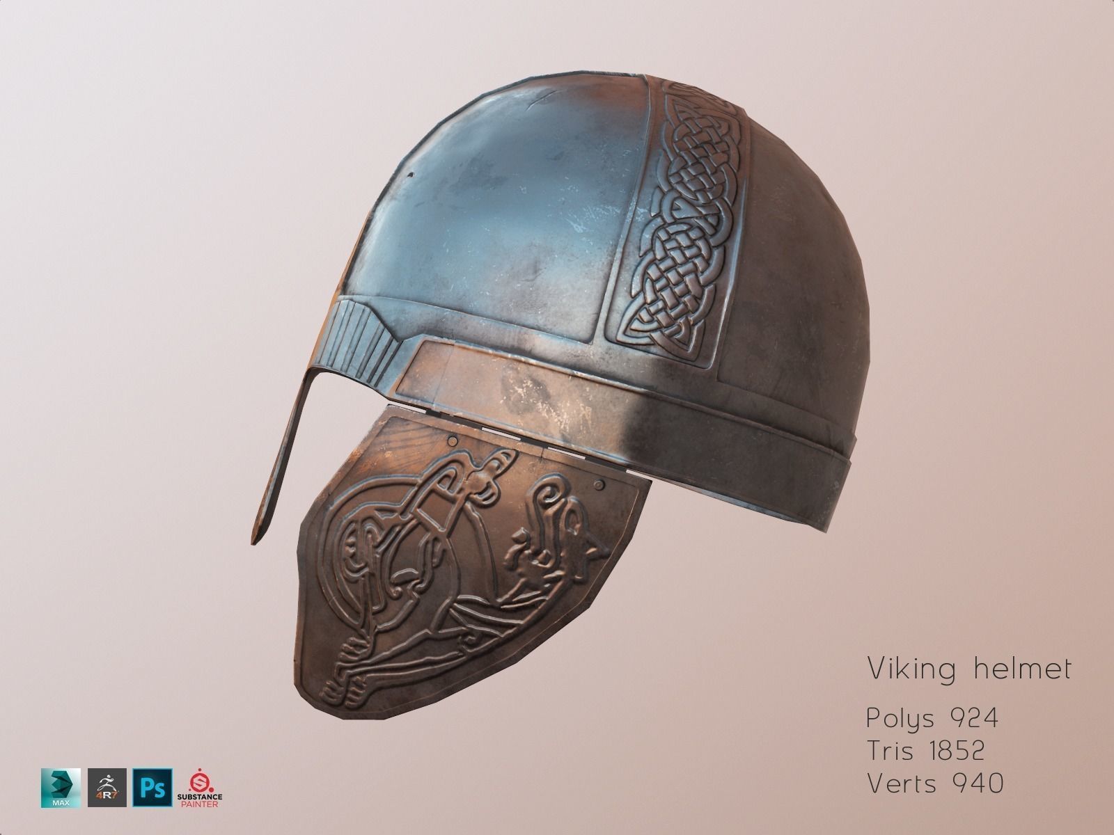 Viking helmet PBR Low-poly 3D model_4