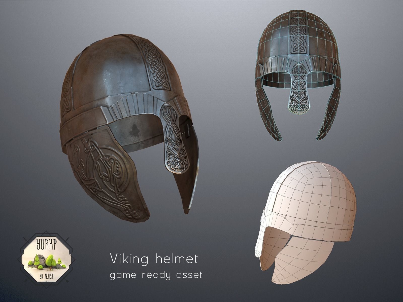 Viking helmet PBR Low-poly 3D model_1