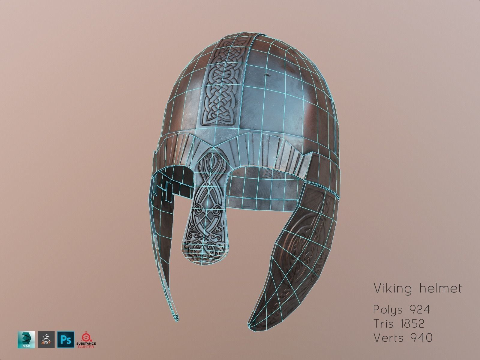 Viking helmet PBR Low-poly 3D model_3