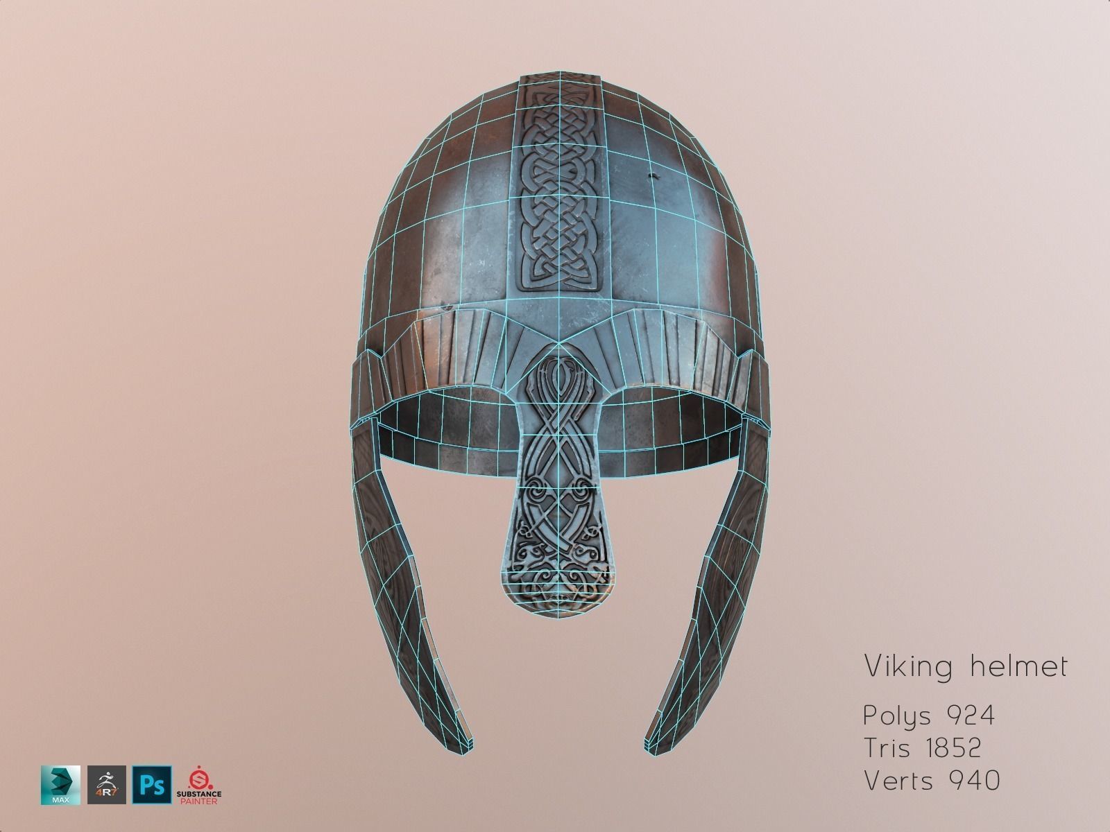 Viking helmet PBR Low-poly 3D model_9