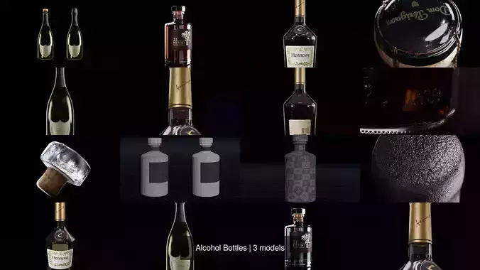 Alcohol Bottles 3D Model Collection