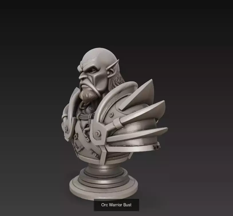 Orc Warrior Bust Collection - Stylized Armored CGI - Sculpture _3