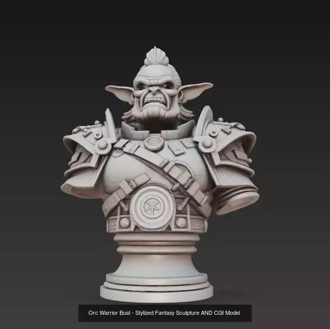 Orc Warrior Bust Collection - Stylized Armored CGI - Sculpture _5
