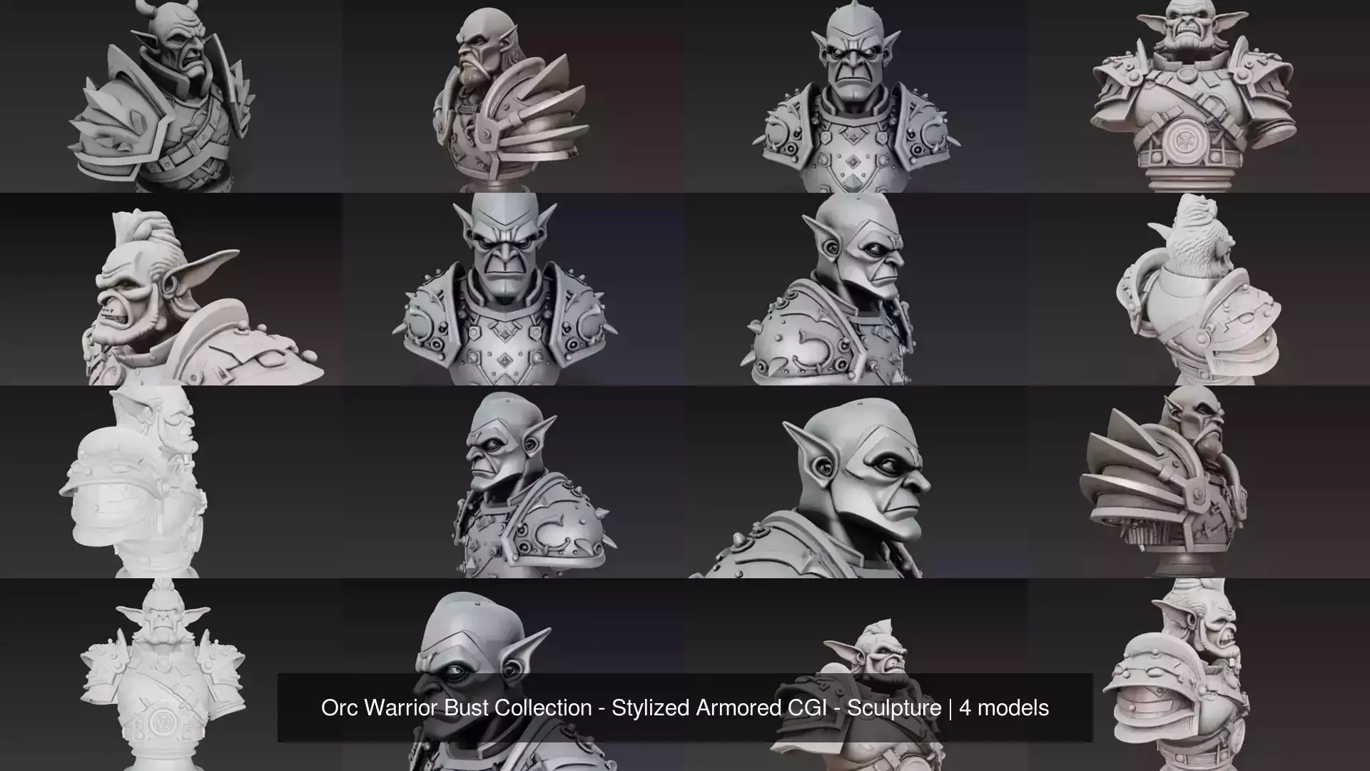 Orc Warrior Bust Collection - Stylized Armored CGI - Sculpture _1