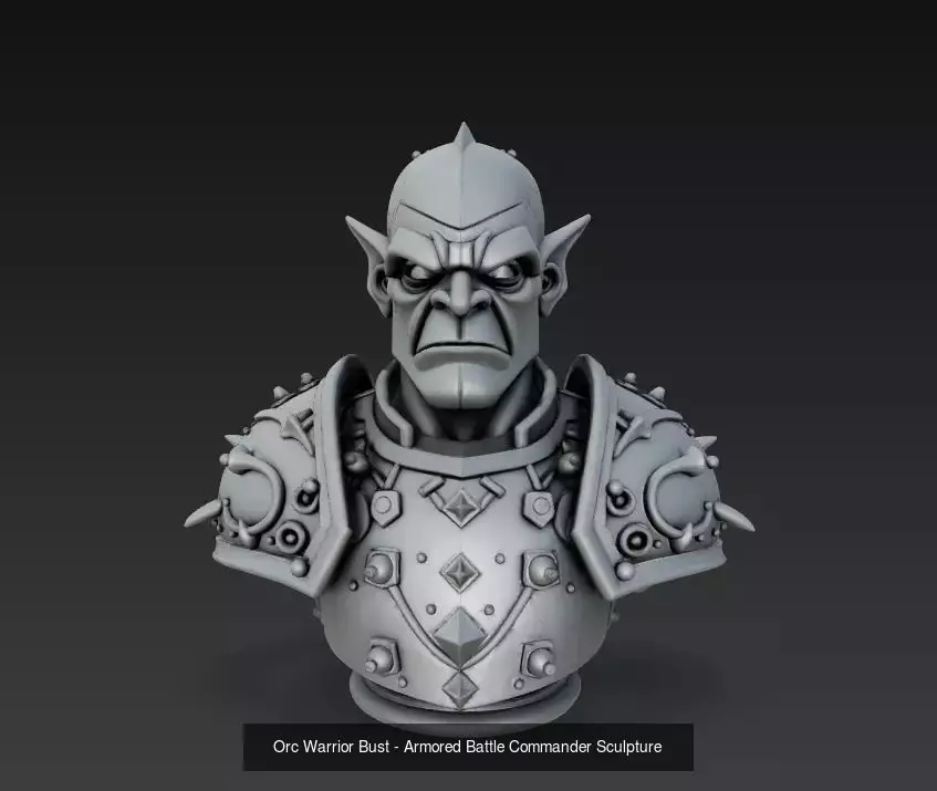 Orc Warrior Bust Collection - Stylized Armored CGI - Sculpture _4