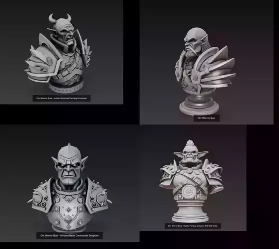 Orc Warrior Bust Collection - Stylized Armored CGI - Sculpture 