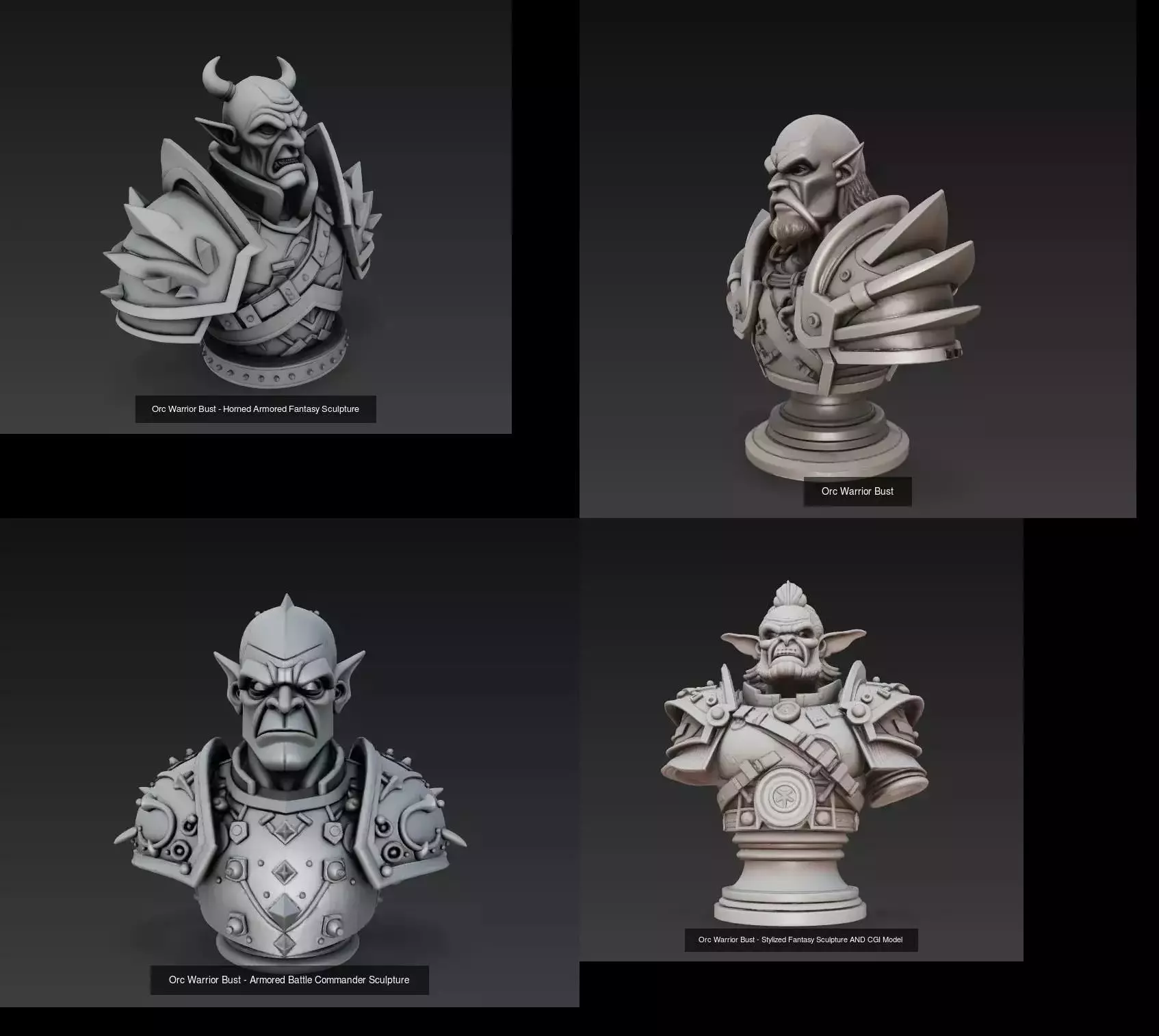 Orc Warrior Bust Collection - Stylized Armored CGI - Sculpture _0