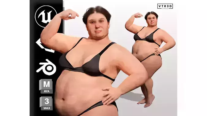 Realistic Plus Size Female Game Ready PBR Textures Rig Ready Low-poly 3D model