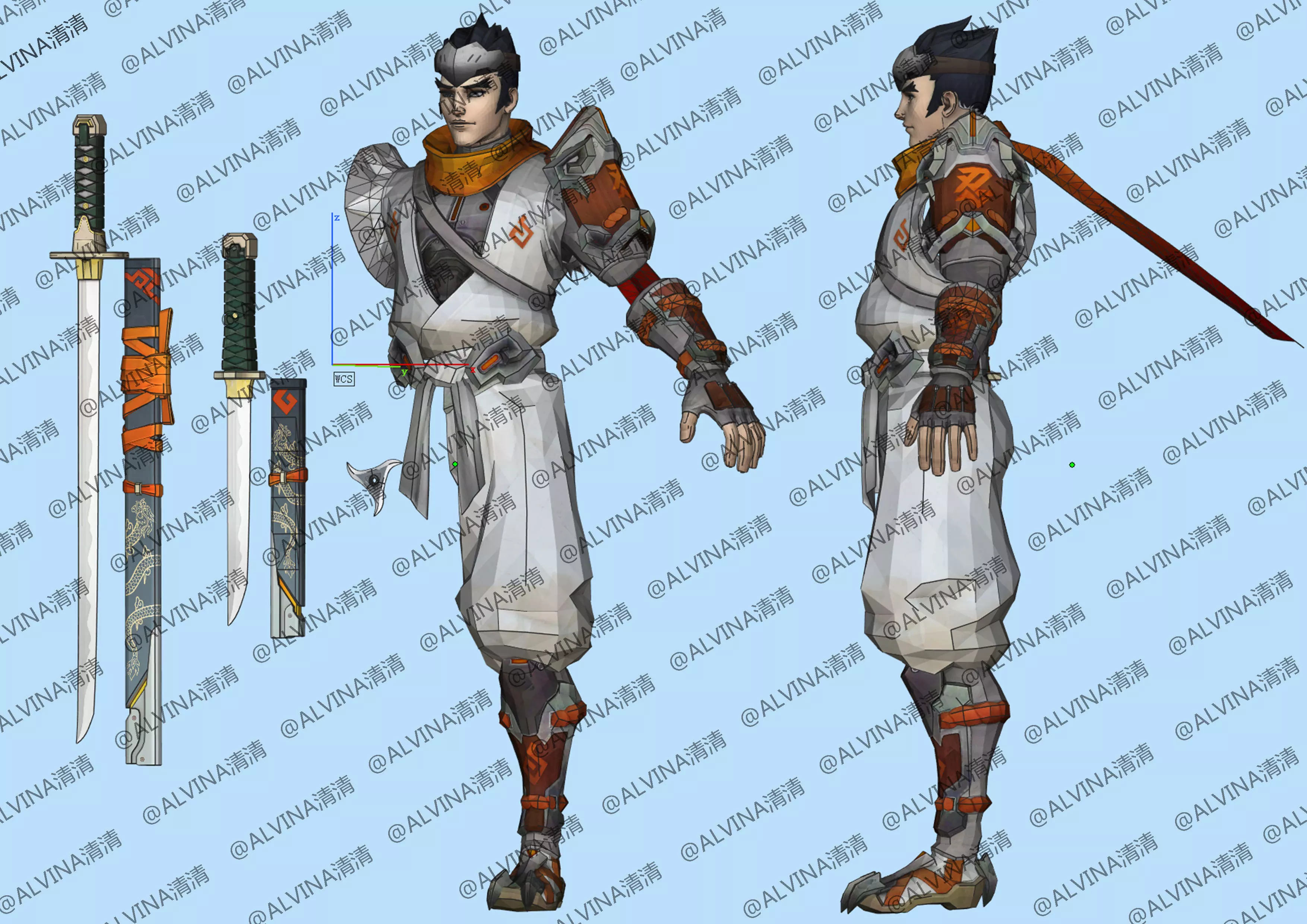 Overwatch Young Genji Armor - DIY Cosplay Pepakura Foam Template Low-poly 3D model_3