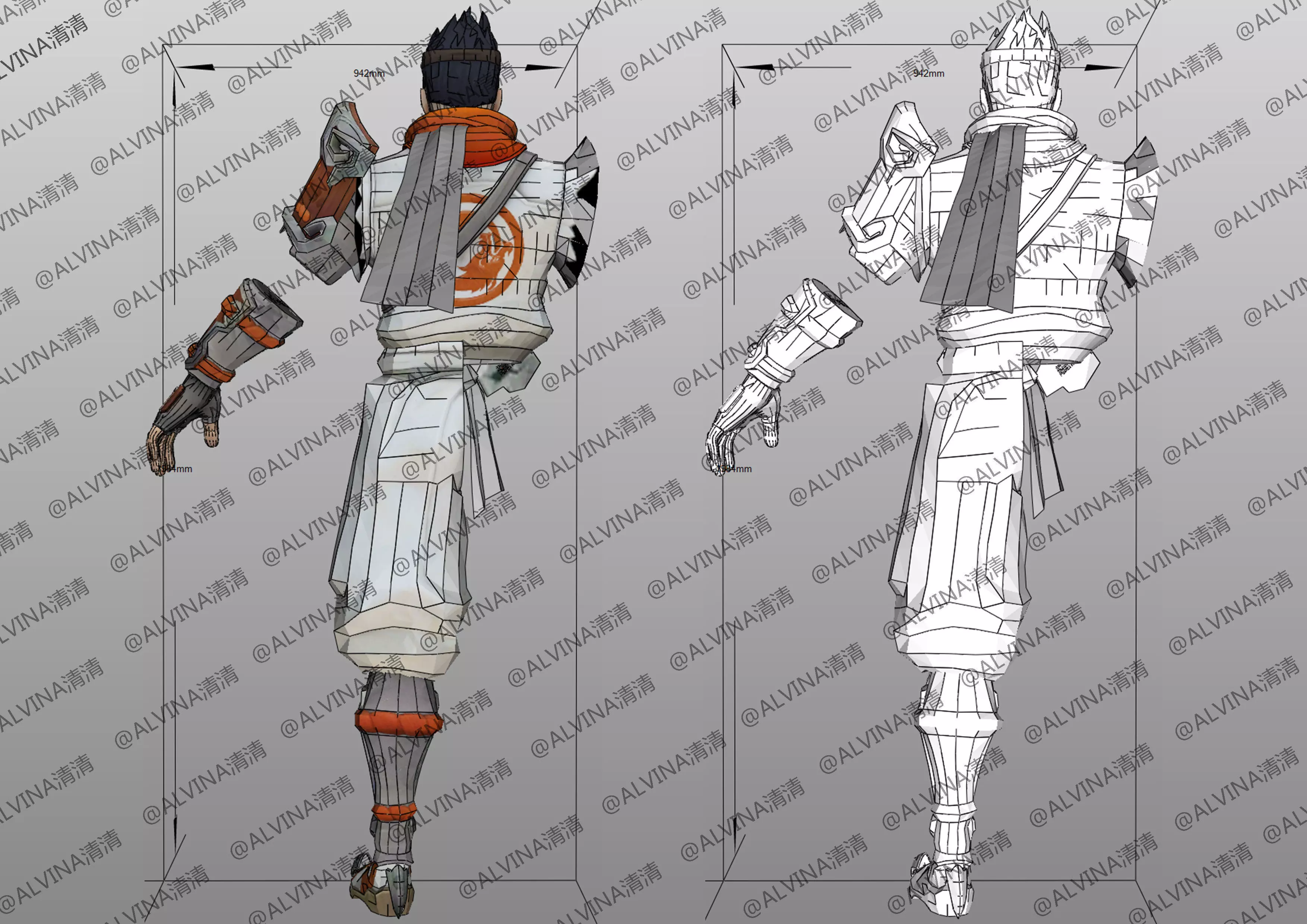 Overwatch Young Genji Armor - DIY Cosplay Pepakura Foam Template Low-poly 3D model_6