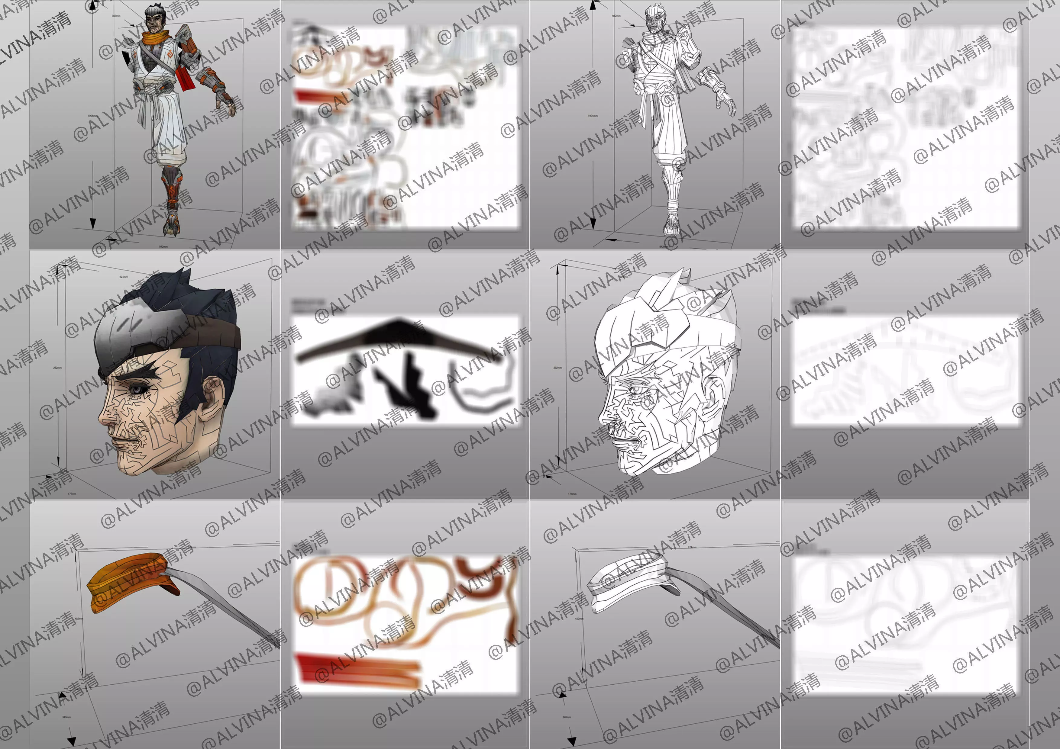 Overwatch Young Genji Armor - DIY Cosplay Pepakura Foam Template Low-poly 3D model_7