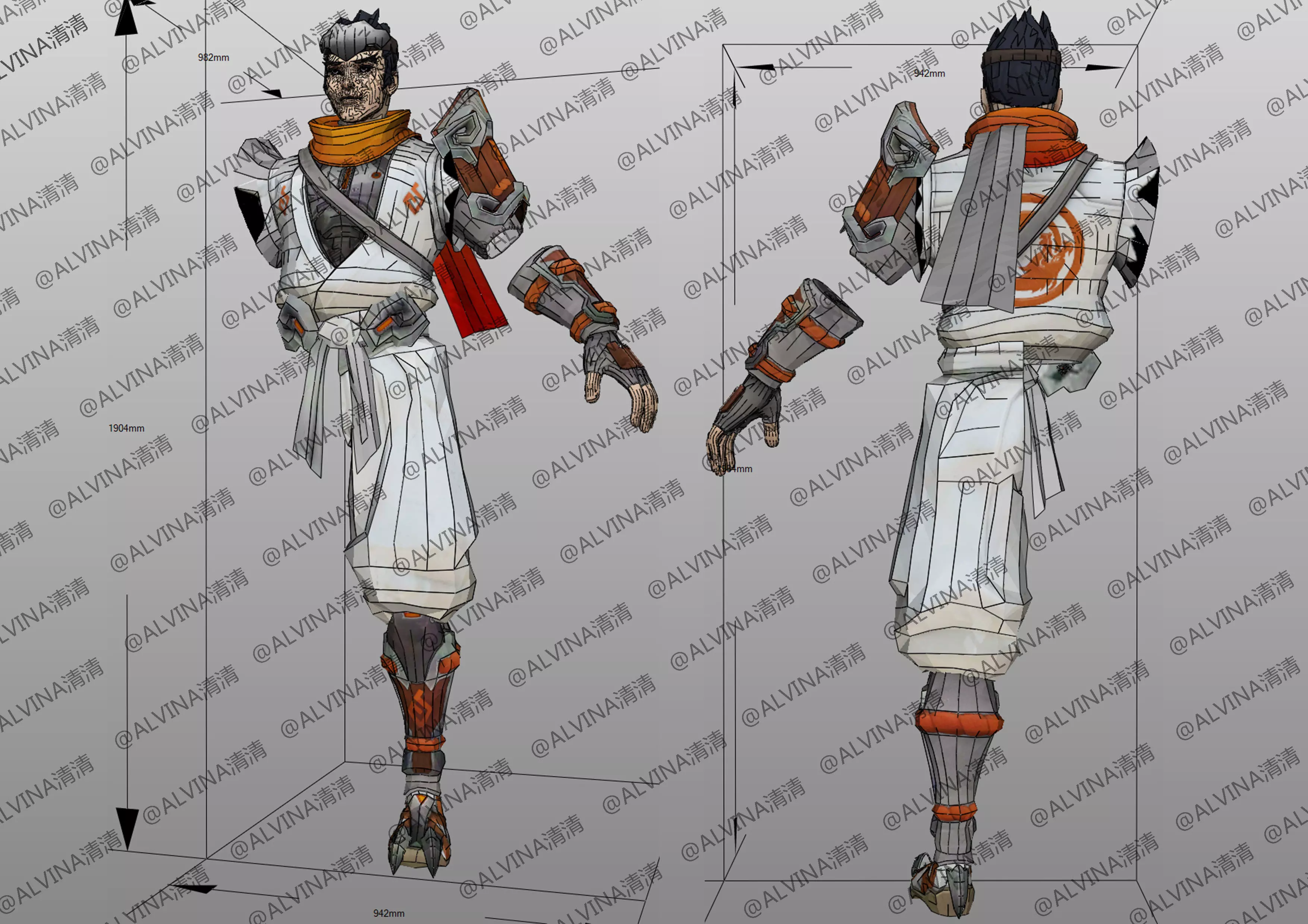 Overwatch Young Genji Armor - DIY Cosplay Pepakura Foam Template Low-poly 3D model_4