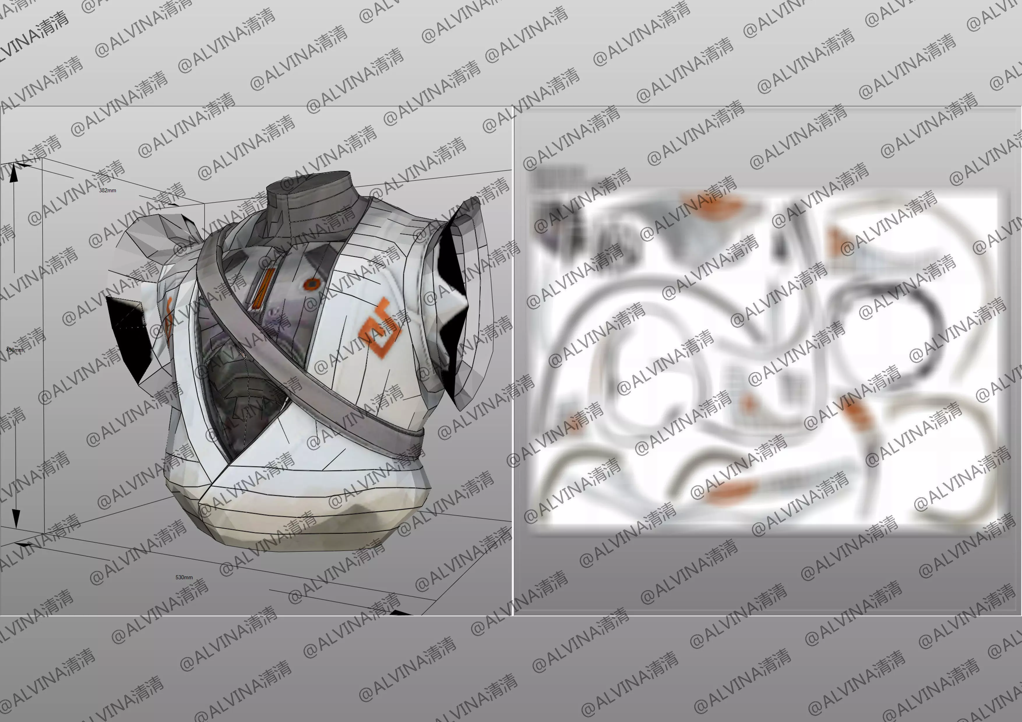 Overwatch Young Genji Armor - DIY Cosplay Pepakura Foam Template Low-poly 3D model_17